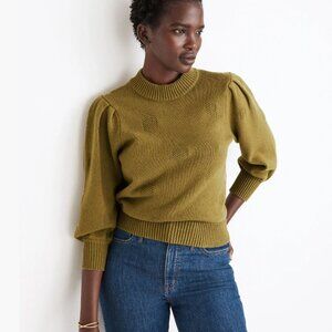 Madewell Dotted Eaton Puff-Sleeve Pullover Sweater in Cotton-Merino Yarn Size XS